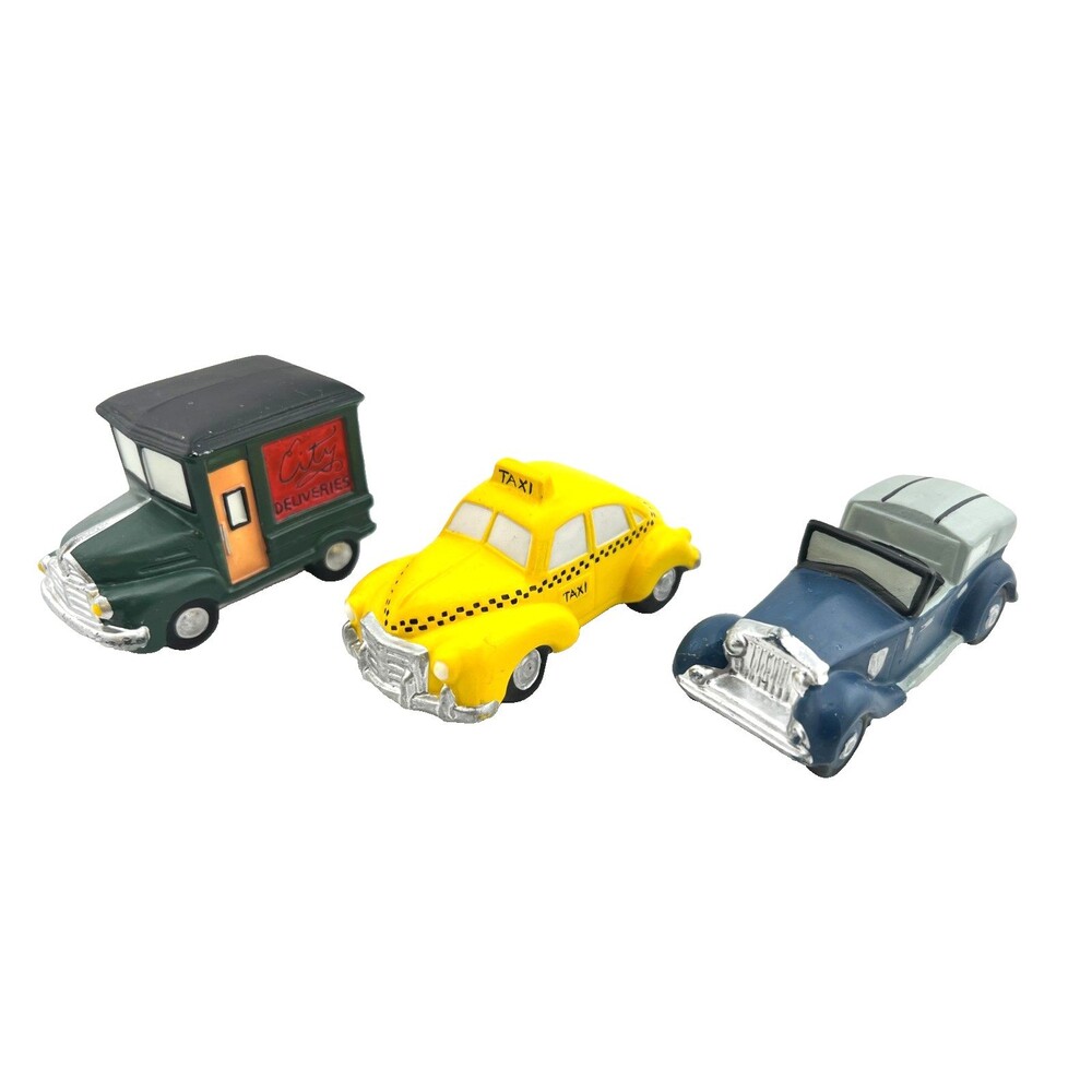 Vtg Dept 56 Heritage Village Automobiles 3pc Cars 5964-1 Taxi Delivery Truck '87